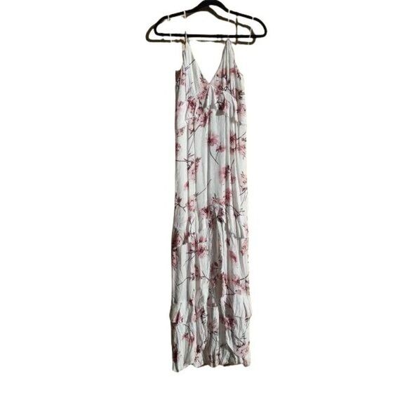 Cotton Candy Boho Romantic Feminine Floral Raw Hem High Slit Maxi Dress Sz M - Picture 4 of 16